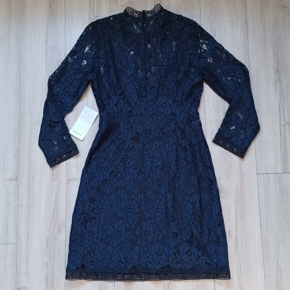 ZARA Contrasting Lace Sheath Navy Black S NWT - Picture 1 of 11